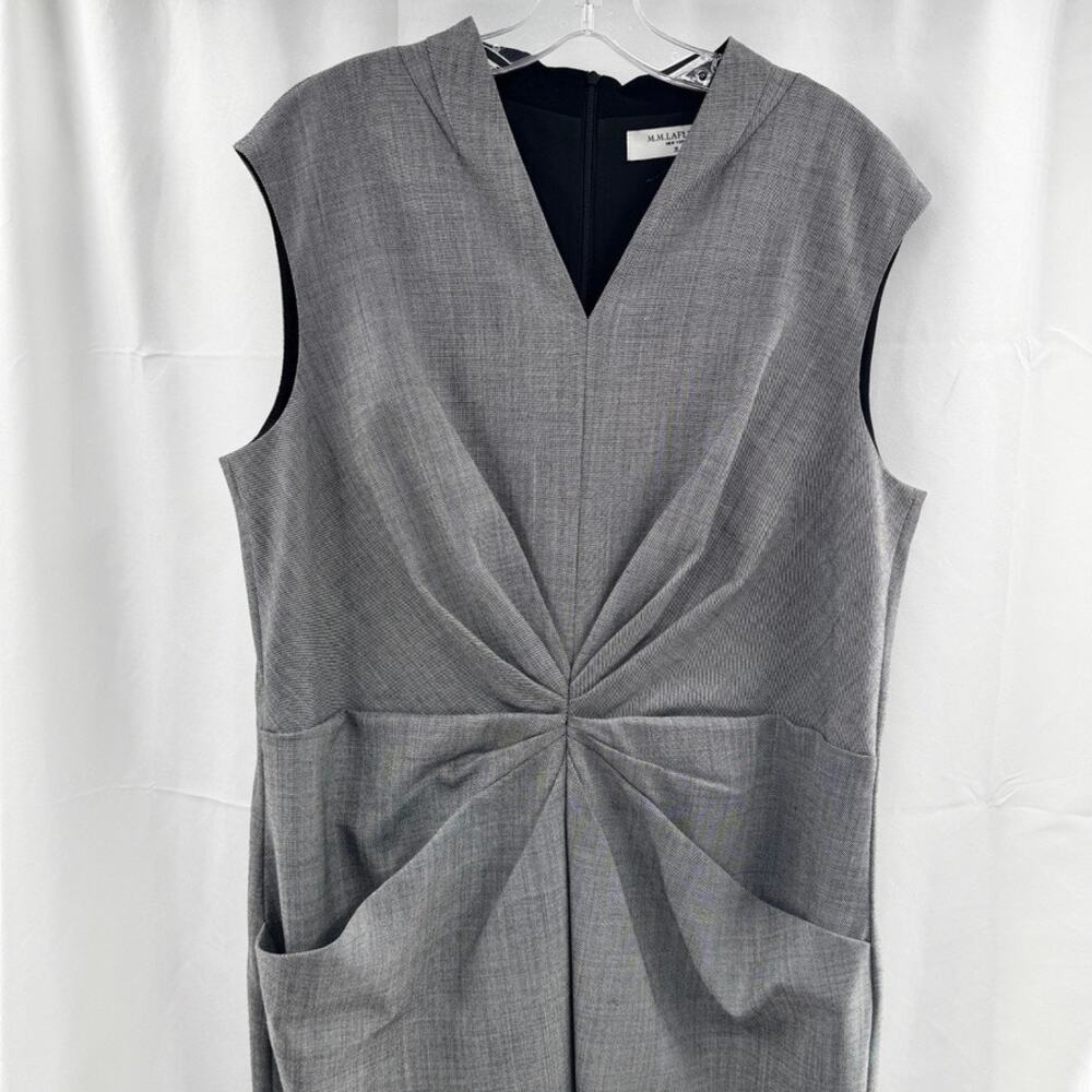 M.M. Lafleur Dress Sz 16 Sheath Gray Twist Virgin Wool Blend V-Neck Pleated